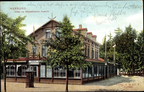 Postcard Hamburg Harburg, Hotel to the Majestic View