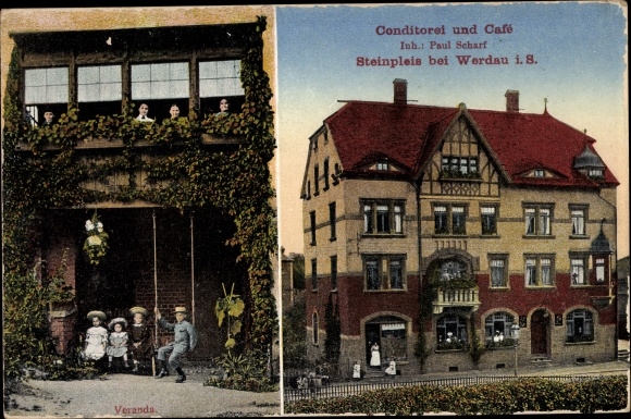 Postcard Steinpleis near Werdau Saxony, Café Scharf