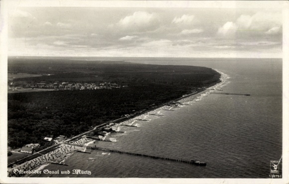 Postcard Ostseebad Müritz Graal-Müritz, aerial view of the coast, beach, waves, dunes, beach chairs