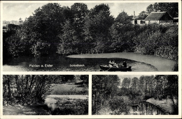 Ansichtkaart Pahlen Eider Sleeswijk-Holstein, kasteelvijver, eilandvijver