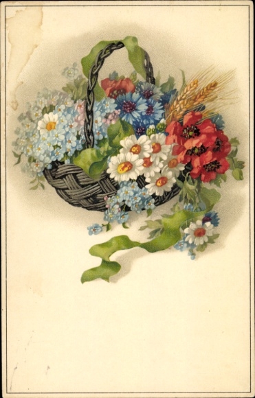 Artist PC flower basket, cornflowers, poppies, forget-me-nots
