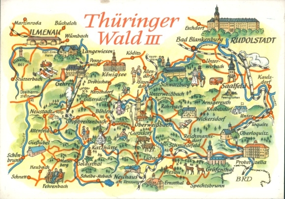 Maps Postcard Rudolstadt in Thuringia, Thuringian Forest, Ilmenau, Saalfeld