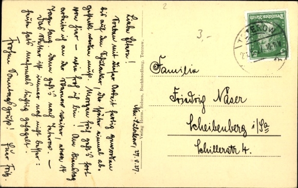 Postcard Teterow in Mecklenburg, fisherman with pike, depiction, 1350, bell around the neck, town, Teter