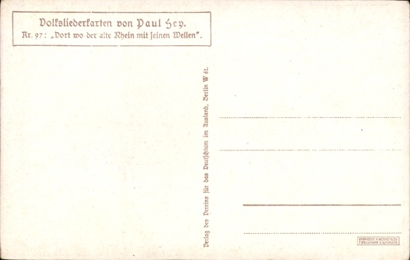 Song Artist Postcard Hey, Paul, Folk Song Card No. 97, Where the old Rhine with its waves