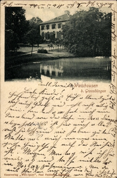Ak Walshausen Bad Salzdetfurth in Niedersachsen, Ortsansicht mit Teich