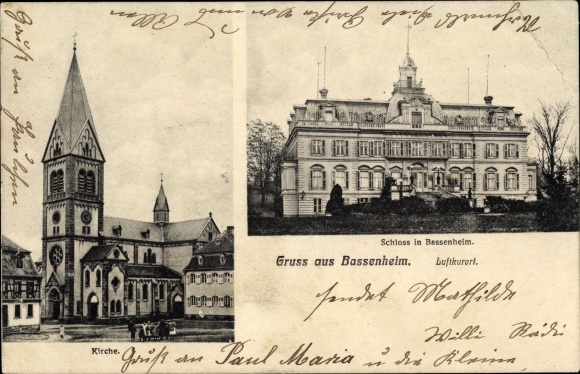 Ak Bassenheim in Rheinland Pfalz, Schloss, Kirche