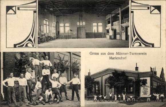 Art Nouveau ansichtkaart Berlijn Tempelhof Mariendorf, herenturnclub, groepsfoto