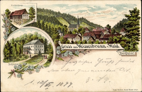 litho Weißenbrunn Rödenthal in de wijk Coburg in Opper-Franken, Bergheim, herdershuis, kasteel