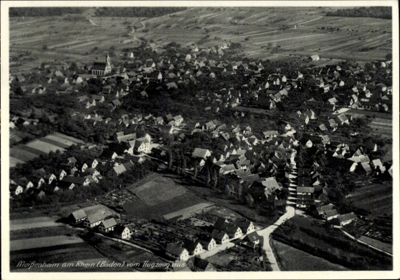 Postcard Meißenheim am Rhein Baden, aerial photograph