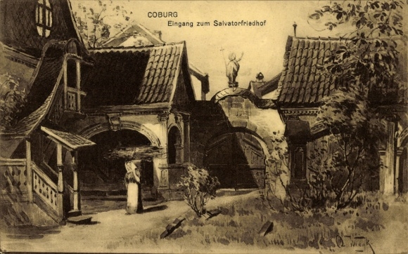 Artist Postcard Wiegk, Coburg, entrance to the Salvator Cemetery