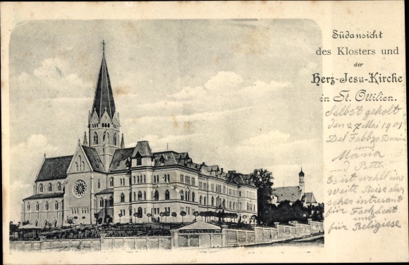Postcard Sankt Ottilien Eresing in Upper Bavaria, Archabbey of Sankt Ottilien, Sacred Heart Church