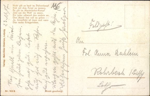 Kunstenaarskaart Thiele, Arthur, soldatenleven, jam eten wedstrijd