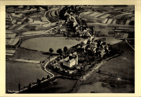 Postcard Neuhaus Adelsdorf in Upper Franconia, moated castle, aerial photograph