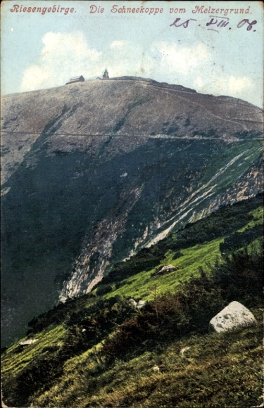 Postcard Karpacz Krummhübel Giant Mountains Silesia, Snezka from Melzergrund, Melzergrundbaude