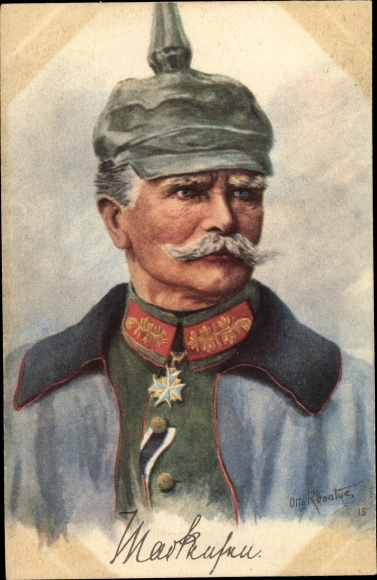 Artist PC Renatus, Otto, portrait of August von Mackensen, signature, Jasmatzi cigarette factory