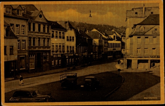 Postcard Adenau in the Eifel, market place, cars