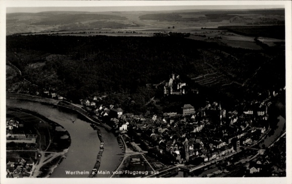 Postcard Wertheim am Main, aerial photograph