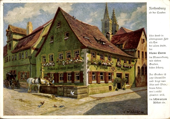 Künstler Ak Schacht, W., Rothenburg ob der Tauber Mittelfranken, Gasthof zum schwarzen Adler