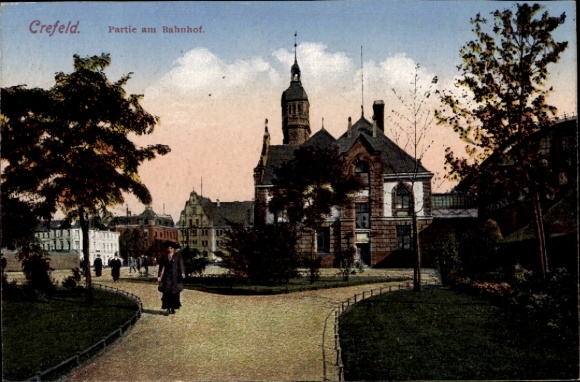 Ak Krefeld am Niederrhein, Spaziergang am Bahnhof