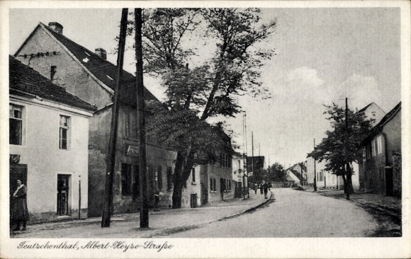 Ak Teutschenthal im Saalekreis, Straßenansicht, Albert Hey're Straße,  Gebäude, Bäume