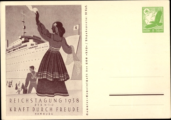 Postal stationery PC Hamburg, Reich meeting of the NSG KdF 1938, steamer Wilhelm Gustloff