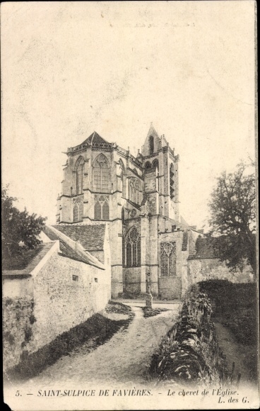 Ak Saint Sulpice de Favieres Essonne, Der Cheret der Kirche