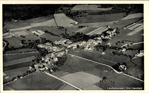 Postcard Lautenhausen Friedewald in Hesse, aerial photograph