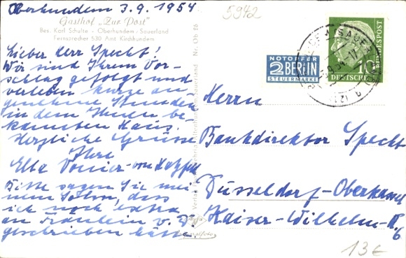 Postcard Oberhundem Kirchhundem Sauerland, Gasthof zur Post