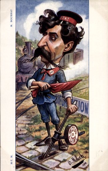 Artist Postcard Moloch, B., Jean Bourrat, Réseau de l'État, caricature