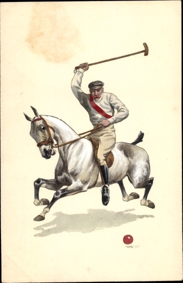 Artist Postcard Polo players on a horse, polo stick