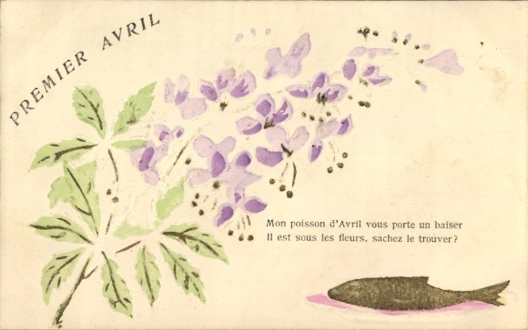 Präge Ak Glückwunsch 1. April, Fisch, Blumen
