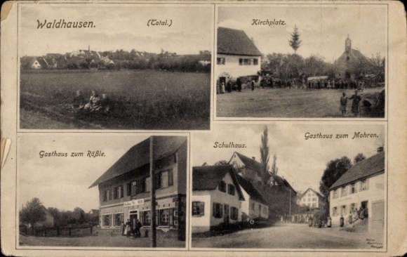 Postcard Waldhausen Mönchengladbach, church square, inn zum Rößle, Moors, schoolhouse