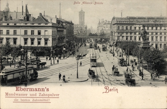 Ak Berlin Mitte, Berolina Denkmal, Alexanderplatz, Rathaus, Straßenbahn, Reklame