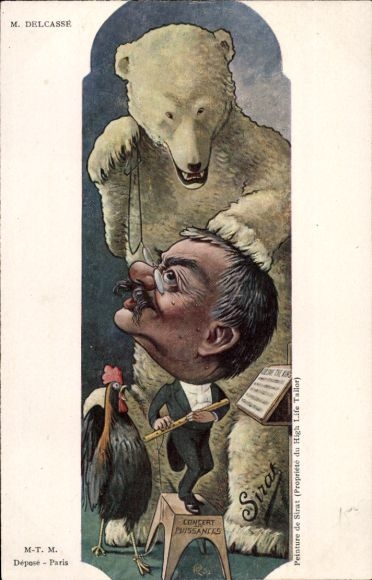 Artist Postcard Sirat, French politician Théophile Delcassé, caricature, polar bear, Dreyfus affair