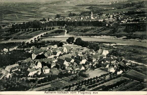 Postcard Astheim Volkach in Lower Franconia, aerial photograph