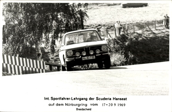 Postcard Int. Sports Driver Training Course of the Scuderia Hanseat at the Nürburgring 1969, Breidscheid, racing car