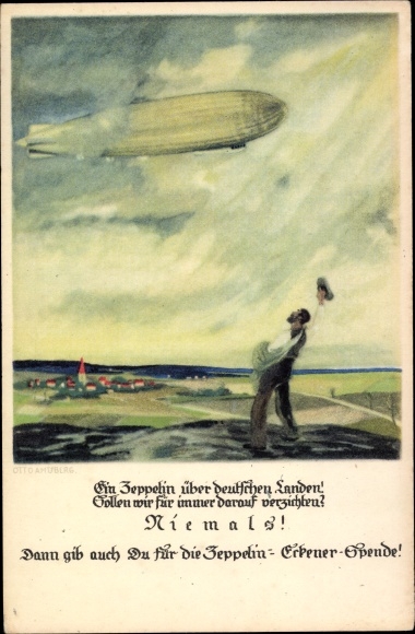 Artist PC Amtsberg, Otto, Zeppelin Eckener Schenking, Een Zeppelin over Duitse landen