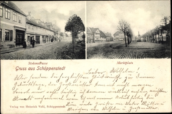 Postcard Schöppenstedt in Lower Saxony, Stobenstrasse, market square