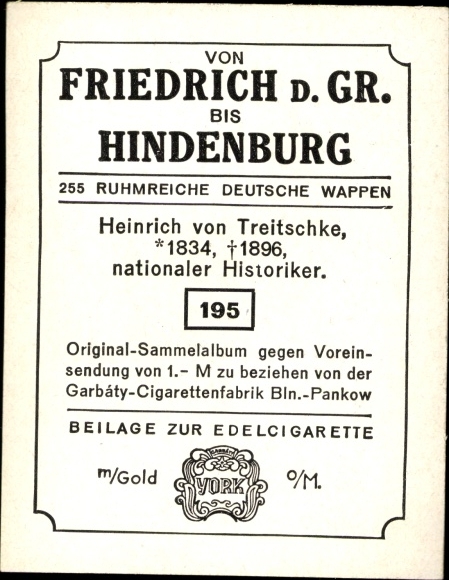 Collection picture Glorious German Coats of Arms No. 195, Heinrich v. Treitschke, national historian