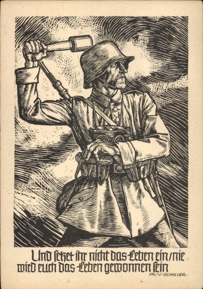 Künstler Ak Sluyterman von Langeweyde, Georg, Und setzet ihr nicht das Leben ein, Handgranate, II.WK