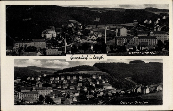 Ak Gornsdorf im Erzgebirge, Ansicht Oberer Ortsteil, Unterer Ortsteil