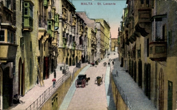 Postcard Valletta Malta, St. Levante, street in the city