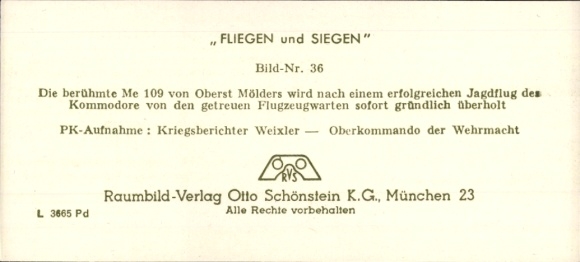 Stereo spatial image photo flying and winning No. 36, Messerschmitt Me 109, Luftwaffe