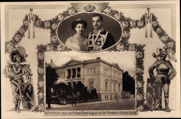 passe-partout ansichtkaart Rathenow in Havelland, huis van hertog Ernst August van Brunswijk, Viktoria Luise