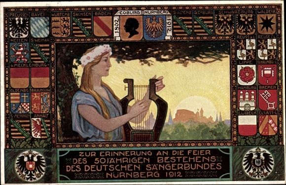 Coat of arms artist PC Schmidt, C., Nuremberg, 50th anniversary of the German Singers&#39; Association 1912, Singers&#39; Association Festival