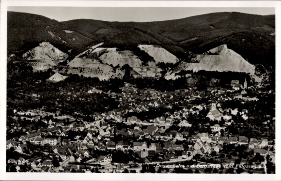 Postcard Dossenheim on the Bergstraße Baden, aerial view of Dossenheim, mountains in the background