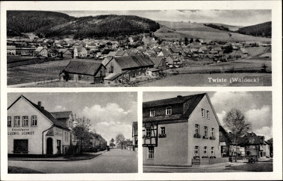 Postcard Twiste Twistetal Hessen, panorama, grocery store