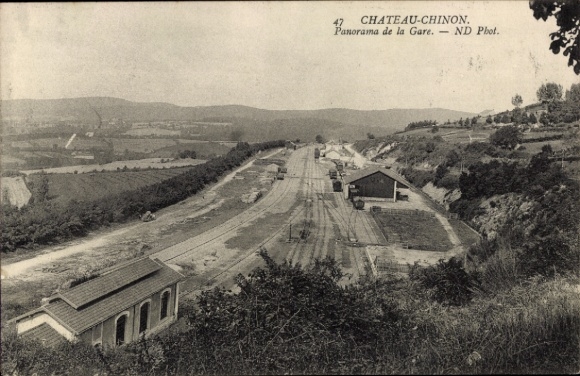 Ak Château Chinon Nievre, Panorama de la Gare