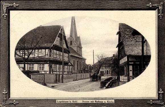 Postcard Legelshurst Willstätt in Baden, street with town hall and church