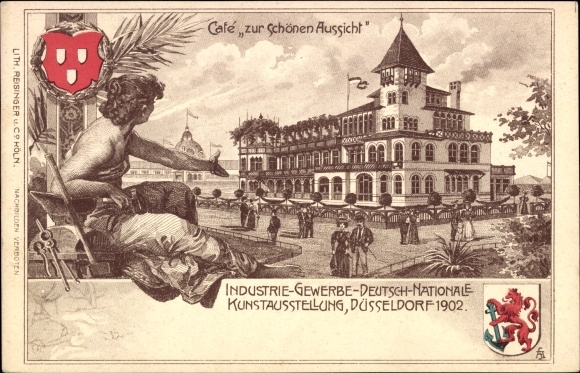 Chromo-Litho Düsseldorf am Rhein, industrial and commercial exhibition 1902, Cafe zur Schönen Aussicht